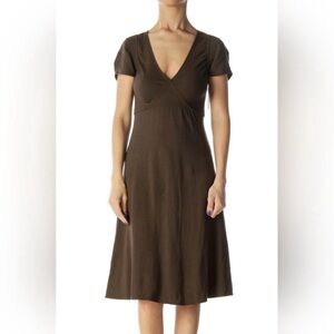 Designer THEORY Brown V-Neck Midi Dress NWOT Sz M